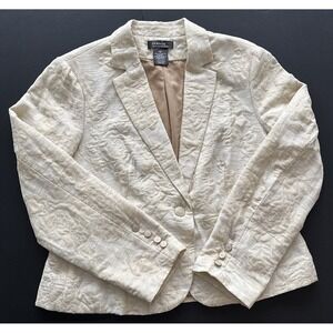 George by Mark Eisen Jacket Blazer Cream/Shimmery Gold  Threads Rose Print Sz 18